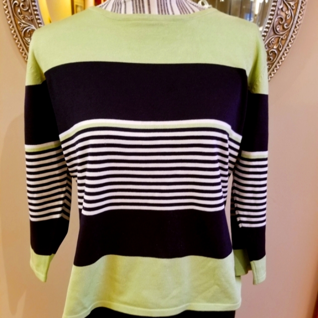 Austin Reed Black  Green Stripe Silk Sweater